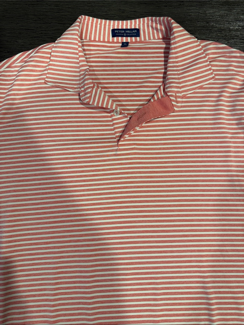 Peter Millar Coral and White Stripe Performance Polo